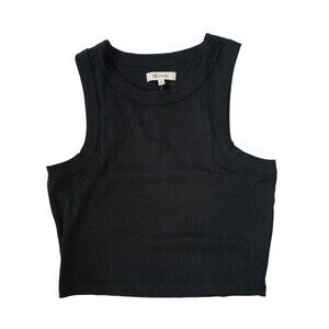 Madewell Tank Top Womens Medium Black Ribbed Cropped Cotton Slim Fit Tank